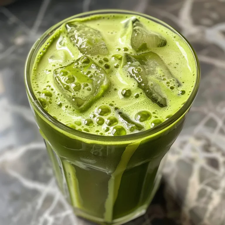 A close-up side view of a refreshing iced matcha latte topped with vanilla cold foam.
