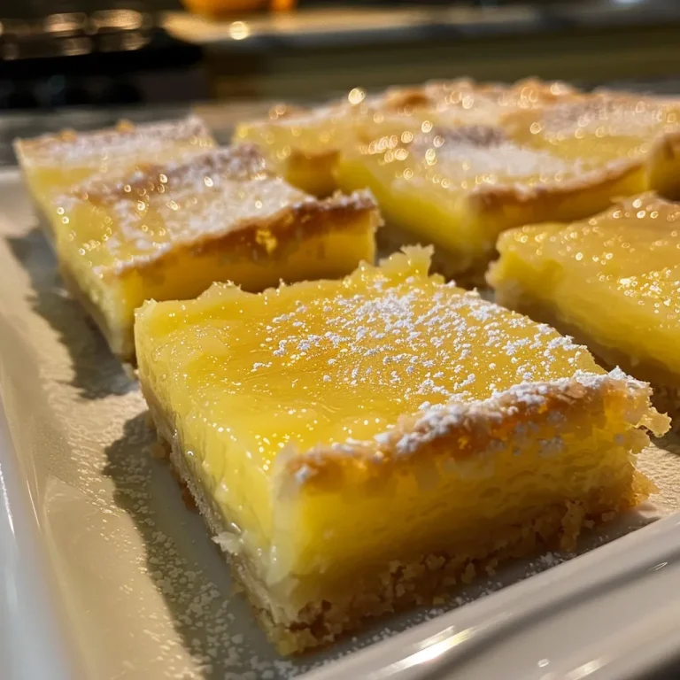 A close-up view of freshly baked lemon bars on a white plate, showcasing their golden crust and zesty topping.