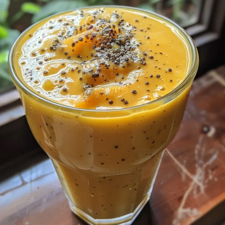 Sipping Sunshine: How Mango Lassi Transforms Ordinary Moments into Tropical Bliss A close-up side view of a creamy Mango Lassi in a glass.