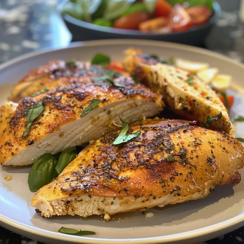 Side view of Marry Me Chicken garnished with sun-dried tomatoes and herbs.
