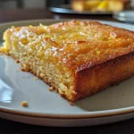 Close-up of a slice of Moist Lemon Yogurt Cake showcasing its texture and glaze.