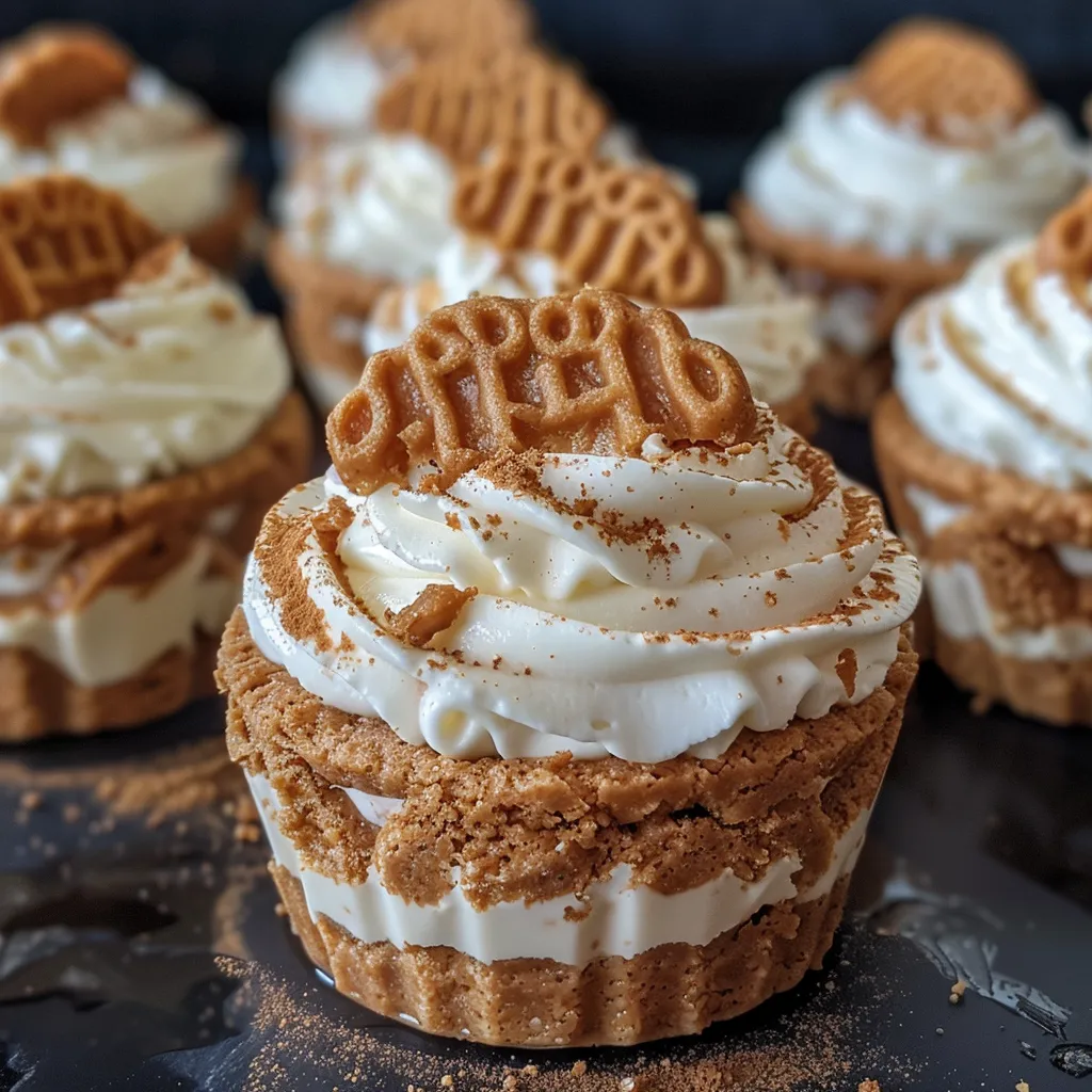 Delicious No-Bake Biscoff Cheesecake Cups with a creamy texture and biscuit garnish.