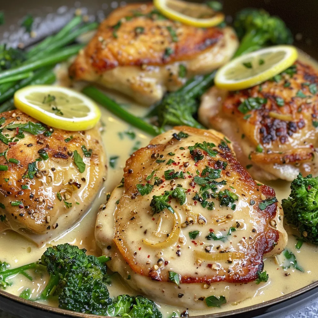 One skillet chicken dish topped with fresh herbs in a rich sauce.