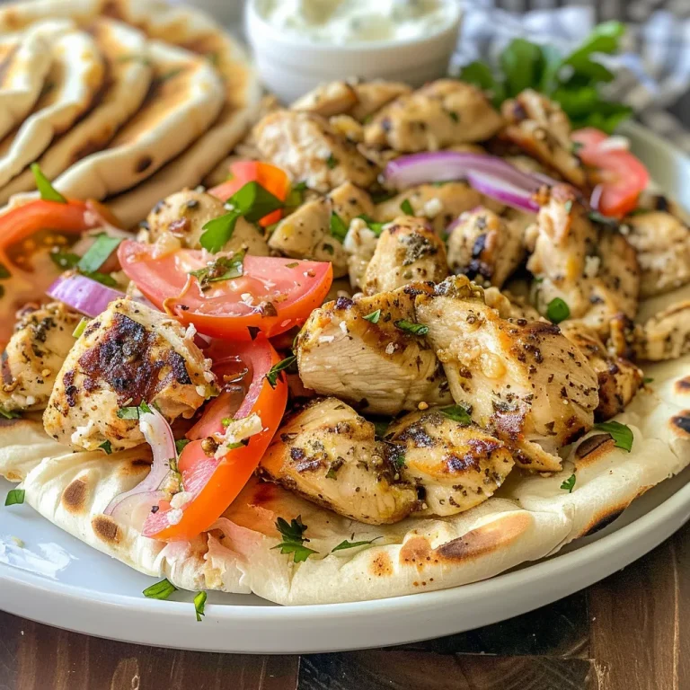 Close-up view of juicy Sheet Pan Greek Chicken Gyros with vibrant toppings.