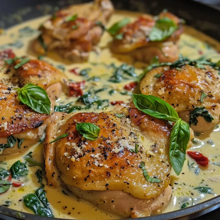 Juicy Tuscan chicken breast with creamy sauce and spinach.