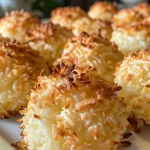 A close-up view of lemon coconut macaroons, showcasing their golden-brown exterior and flaky texture.