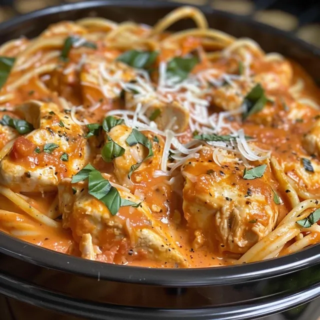 Juicy chicken breasts covered in creamy tomato sauce, presented on a rustic wooden table.