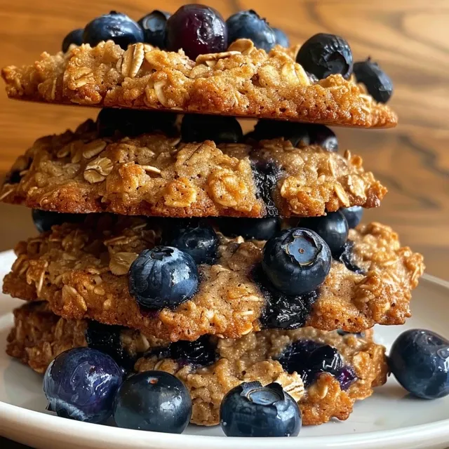 Side view of freshly baked blueberry oatmeal cookies highlighting their golden edges and soft center.