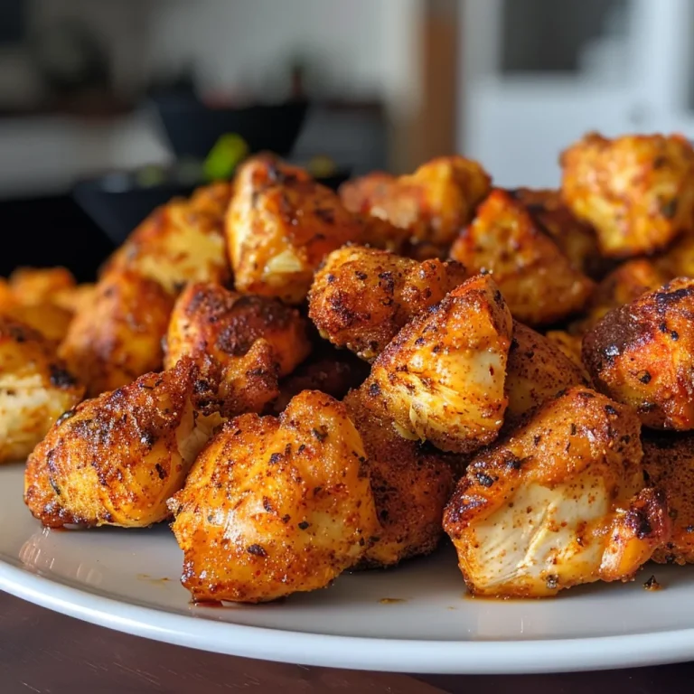 How Air Fryer Chicken Bites Turn Weeknight Dinners into Flavorful Celebrations Juicy Air Fryer Chicken Bites displayed on a plate with a golden brown exterior.