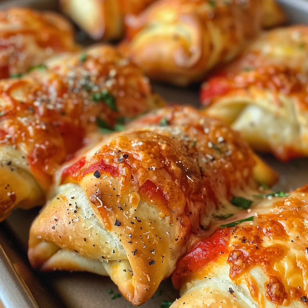 Crispy, golden-brown pizza rolls served with marinara and ranch sauces.