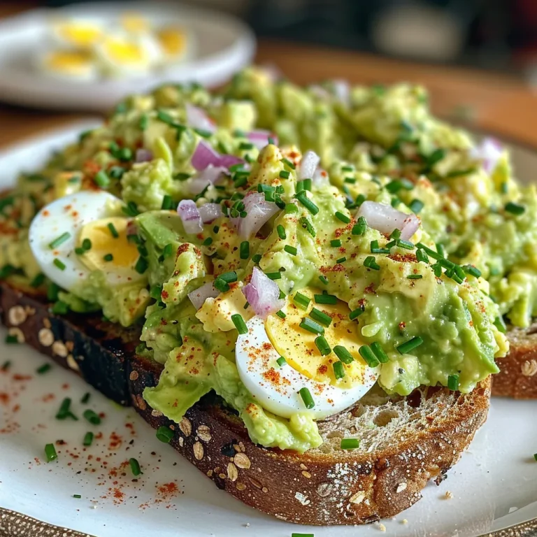 Close-up of a slice of avocado egg salad toast topped with paprika.