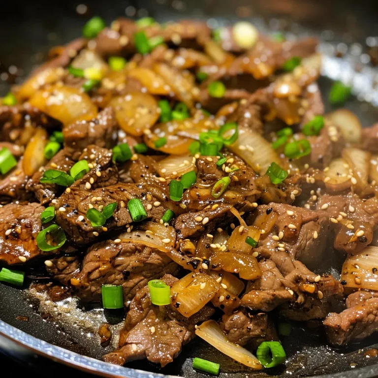 Savoring the Spice How Black Pepper Beef Transforms Any Dinner Table Close-up view of juicy Black Pepper Beef with garnished green onions.