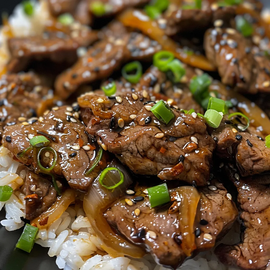 Side view of tender beef sirloin stir-fried with black pepper and onions.
