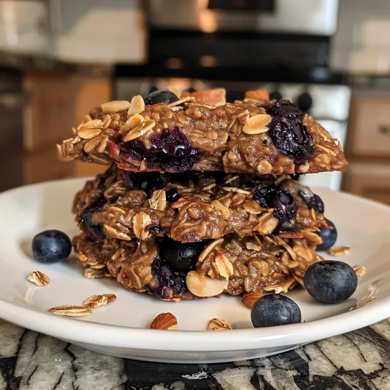 The Heartwarming Blueberry Oat Cookies That Fill Your Home with Joy Close-up of a stack of blueberry oat cookies on a wooden surface.