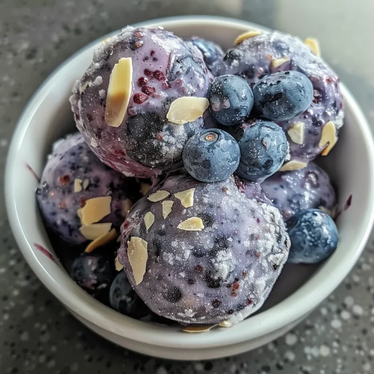 Close-up view of Blueberry Yogurt Protein Bites with fresh blueberries and almonds.