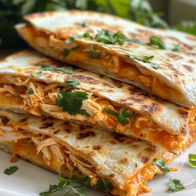 Sizzling Buffalo Chicken Quesadillas: A Flavorful Fiesta in Every Bite A close-up view of golden-brown Buffalo Chicken Quesadillas filled with melted cheese and shredded chicken.