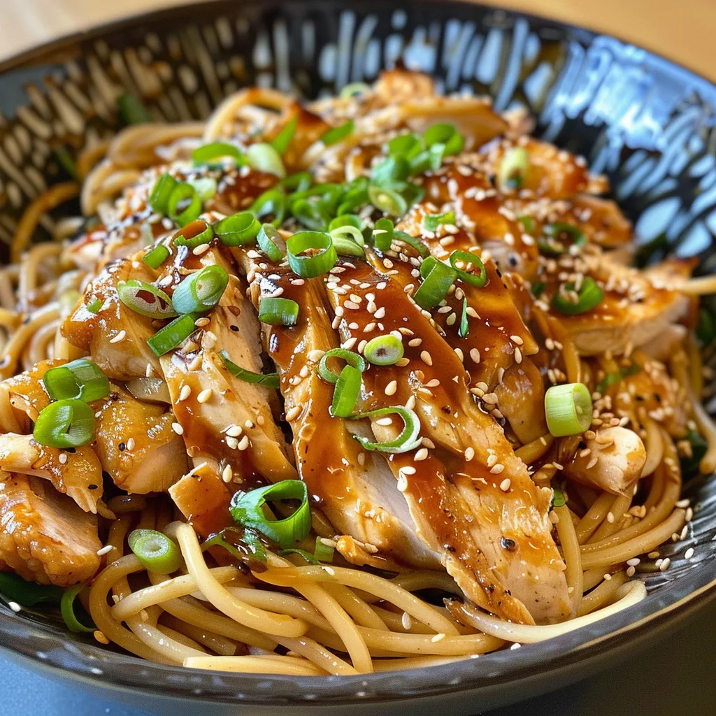 Juicy Chicken Teriyaki Noodles served in a bowl, showcasing the ingredients.