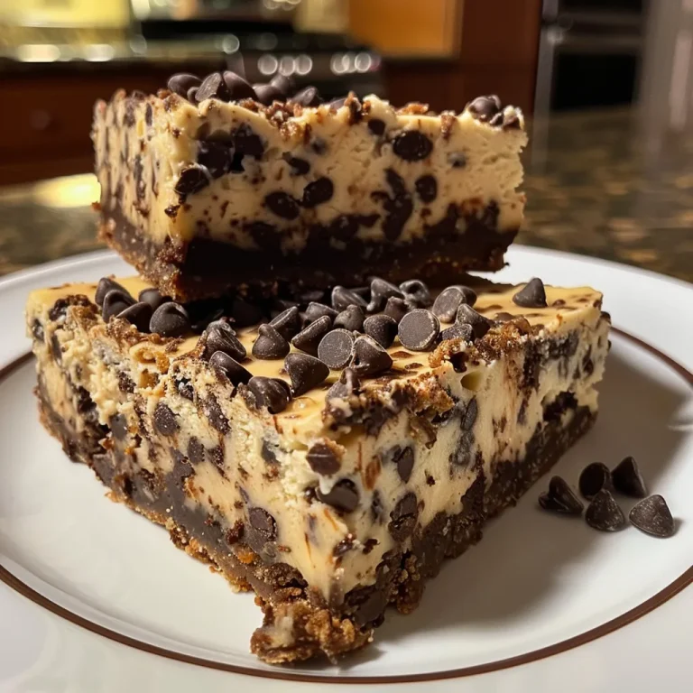 Celebrating Sweetness: The Chocolate Chip Cheesecake Bars That Bring Joy to Every Gathering A close-up view of a chocolate chip cheesecake bar with a golden crust and chocolate chips on top.
