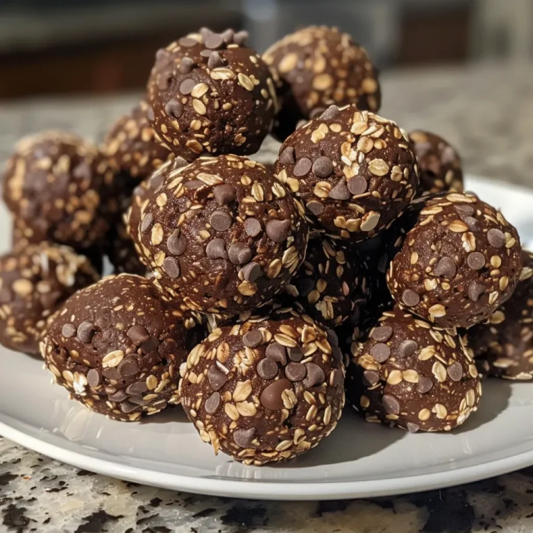 Close-up of chocolate energy bites on a plate, showcasing their texture.