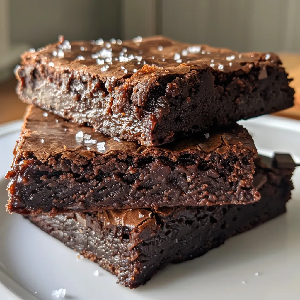 Juicy, decadent brownies displayed at an angle, showcasing their rich texture.