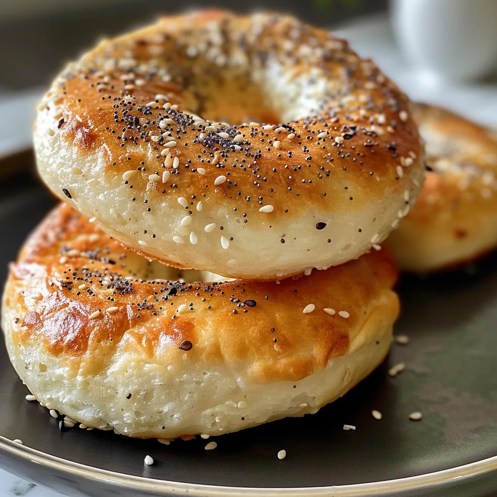 Detail shot of fluffy cottage cheese bagels with a sprinkling of everything bagel seasoning on top.