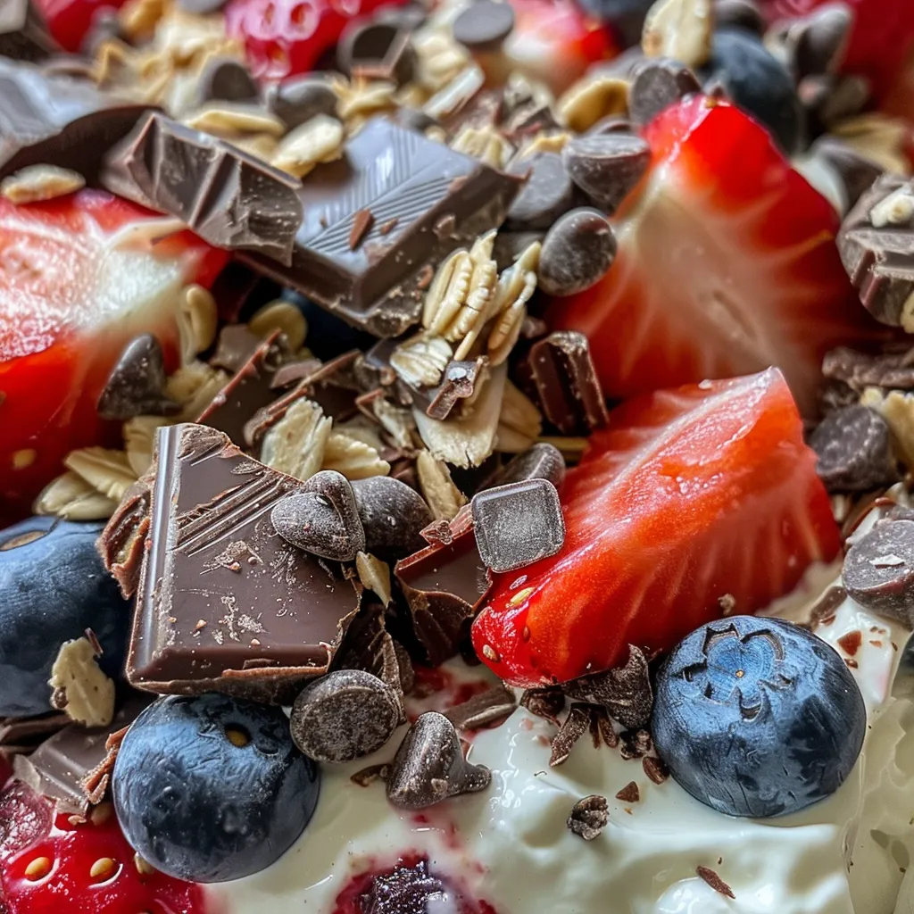 Side view of Frozen Yogurt Bark showing layers of Greek yogurt and toppings.
