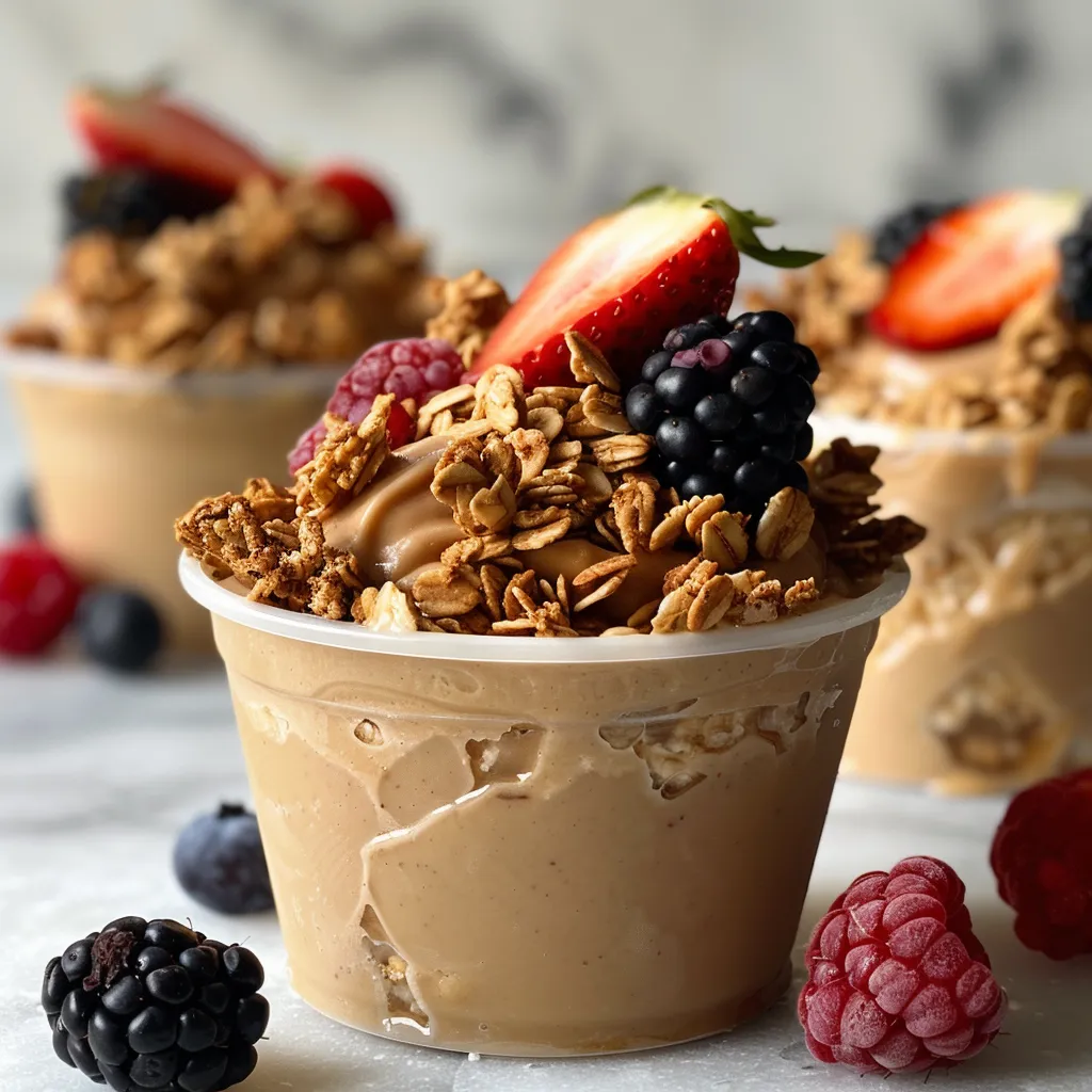Side view of creamy Frozen Yogurt Granola Cups with a sprinkle of granola and berries.