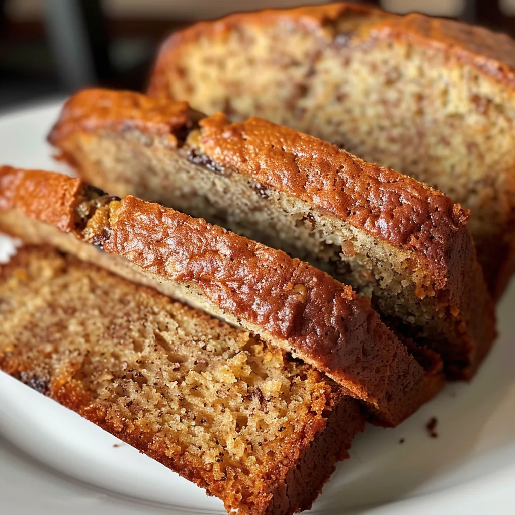Side view of Greek Yogurt Banana Bread, showcasing its golden crust and tender interior.
