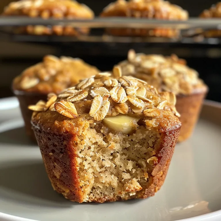 Close-up view of healthy banana oatmeal muffins with a golden-brown crust.