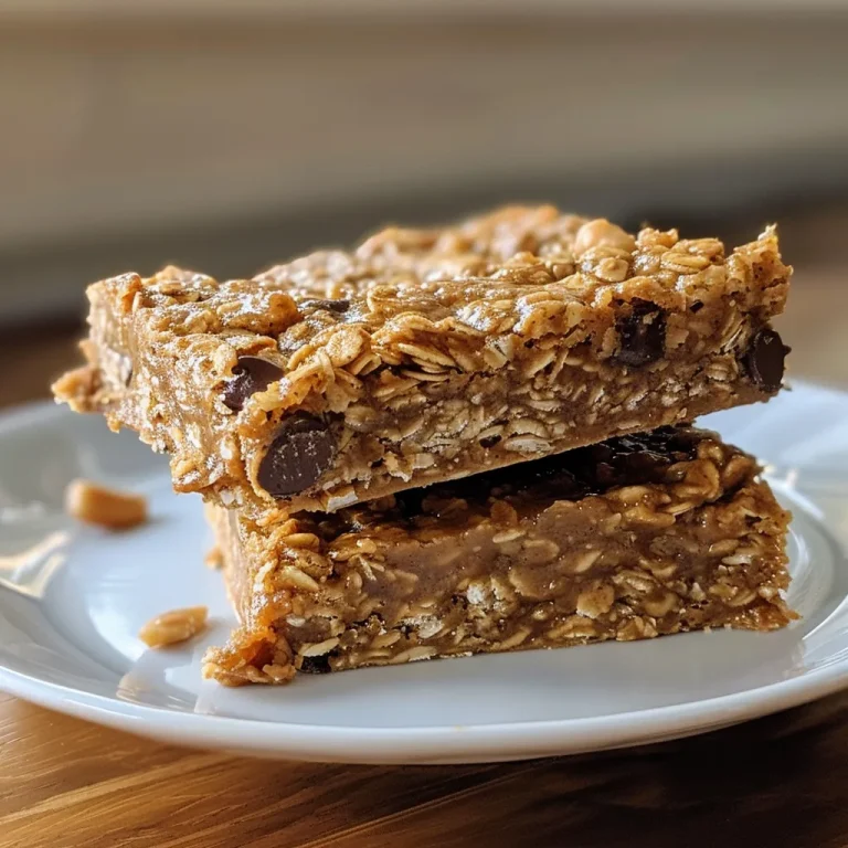 Bite into Joy: The Healthier Oatmeal Peanut Butter Chocolate Chip Breakfast Bars that Start Your Day Right Close-up of a healthy oatmeal peanut butter chocolate chip breakfast bar with chocolate chips visible.