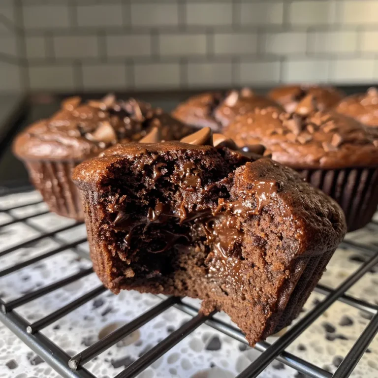 Decadent Delights How My Guilt-Free Chocolate Muffins Bring Joy to Every Bite Close-up side view of freshly baked healthy chocolate muffins with a shiny top.