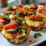 Close-up side view of a Healthy Egg Muffin Cup filled with colorful vegetables.