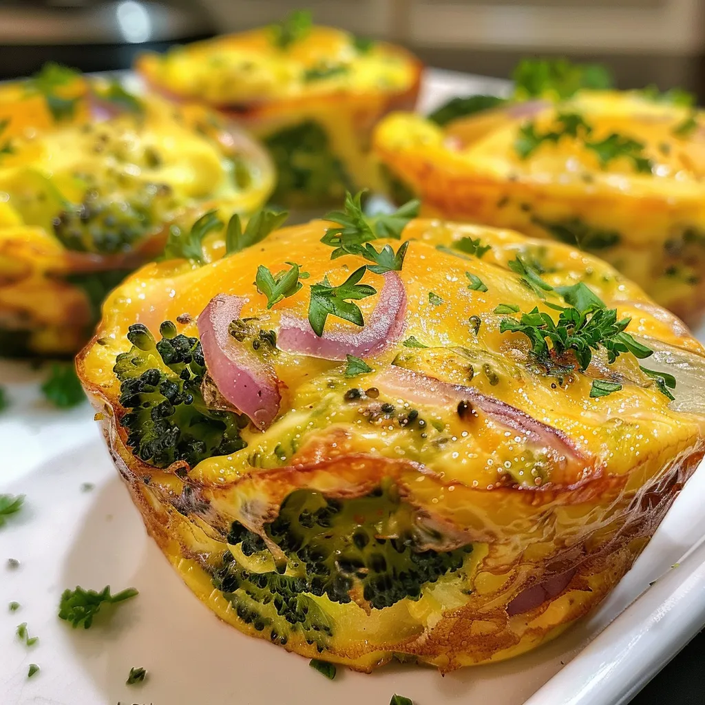 Side view of colorful Healthy Egg Muffins displaying vegetables and cheese.