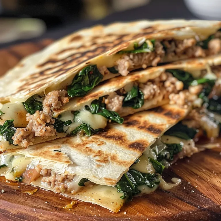 Savor the Simple Joy: A Healthy Turkey and Spinach Quesadilla Adventure A close-up view of a juicy turkey and spinach quesadilla on a plate.