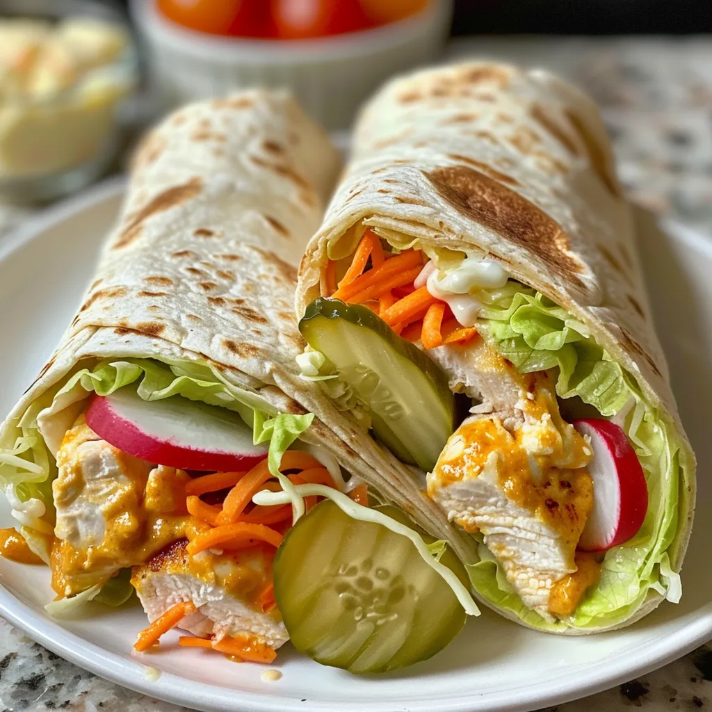 Side view of a juicy Honey Mustard Chicken Wrap showcasing its layers.