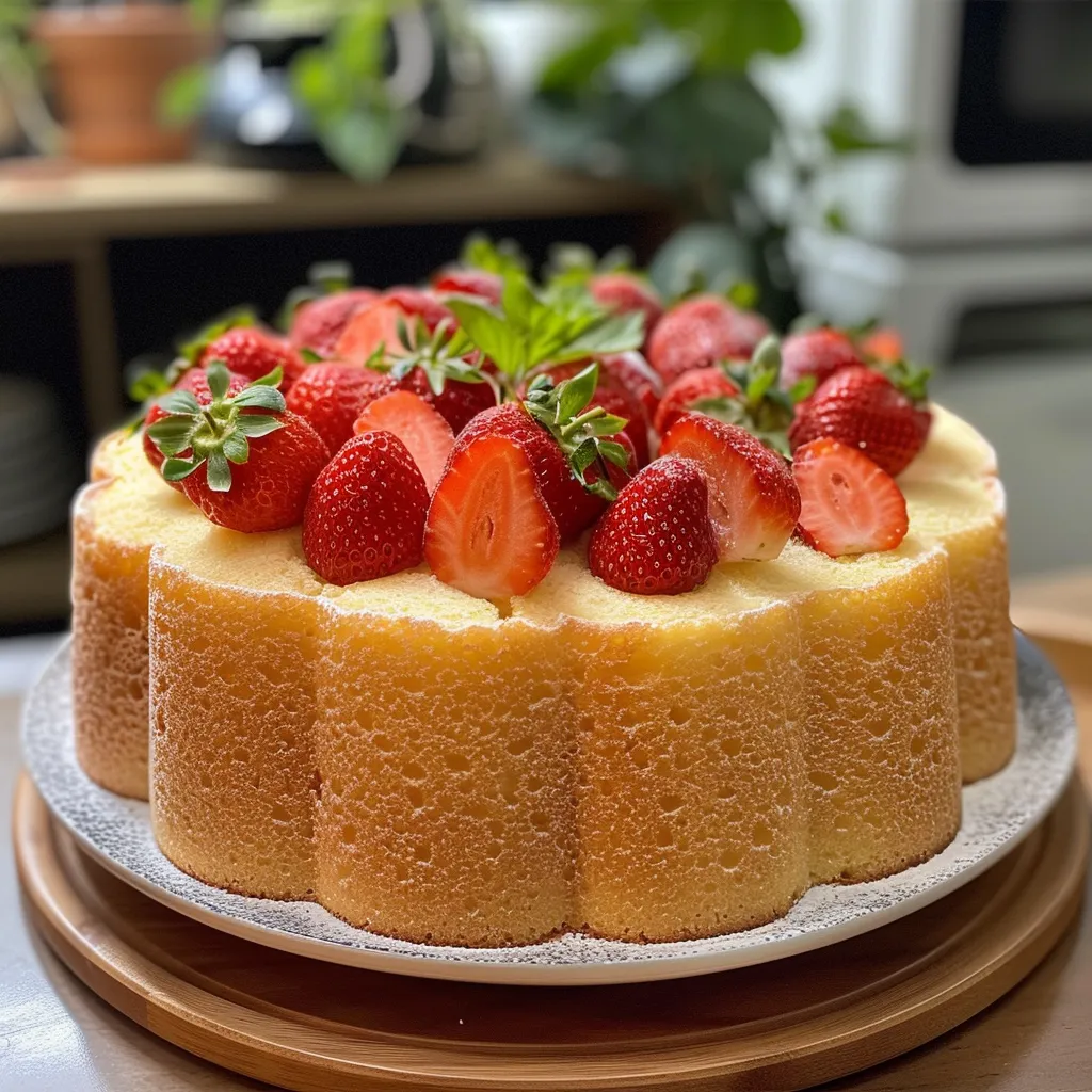 A detailed shot of a sliced Japanese strawberry shortcake, showcasing the soft sponge layers and vibrant strawberries.