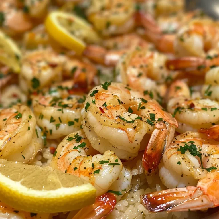 Savoring the Sea: A Zesty Adventure with Lemon Butter Garlic Shrimp Close-up of Lemon Butter Garlic Shrimp plated with lemon wedges.