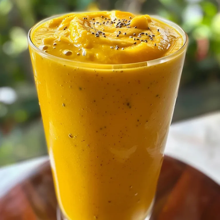 Tropical Bliss in a Glass My Ultimate Mango Peach Smoothie Recipe Close-up view of a creamy mango peach smoothie in a glass with fresh fruit.