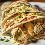 Juicy melted cheese and chicken wrapped in a flour tortilla.