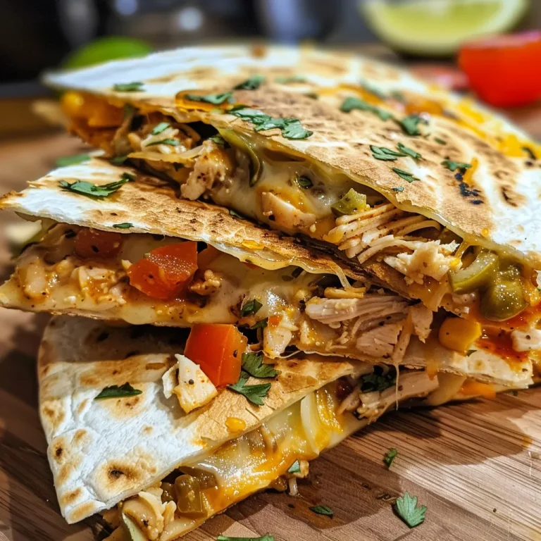 A juicy Mexican Chicken Quesadilla with melted cheese and colorful vegetables, captured from a side view.