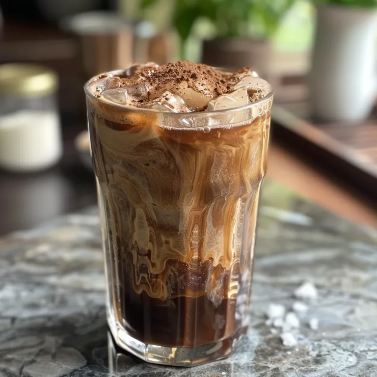 Awaken Your Senses Crafting the Perfect Mocha Cold Brew Coffee Experience A close-up side view of a glass filled with Mocha Cold Brew Coffee, showcasing its rich brown color.