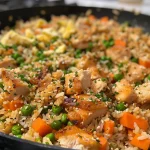 Close-up view of Perfect Chicken Fried Rice with colorful vegetables.
