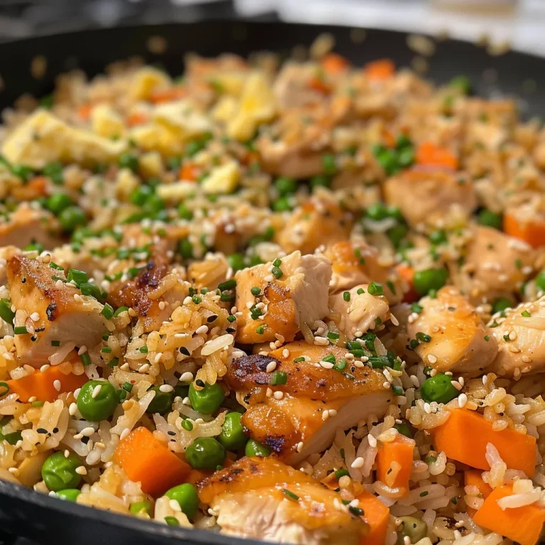 Close-up view of Perfect Chicken Fried Rice with colorful vegetables.