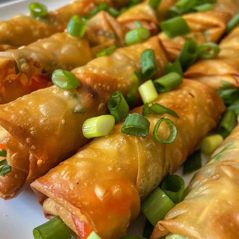 Close-up view of juicy spring rolls with a crispy exterior on a wooden surface.