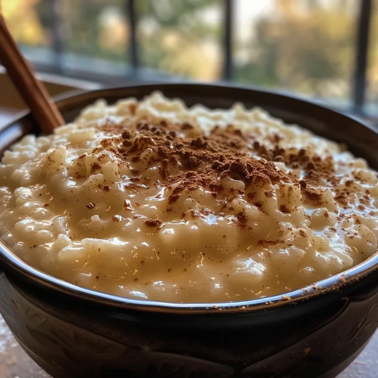 Whisking Sweet Memories The Stovetop Rice Pudding That Warms the Heart Close-up view of creamy stovetop rice pudding in a bowl.