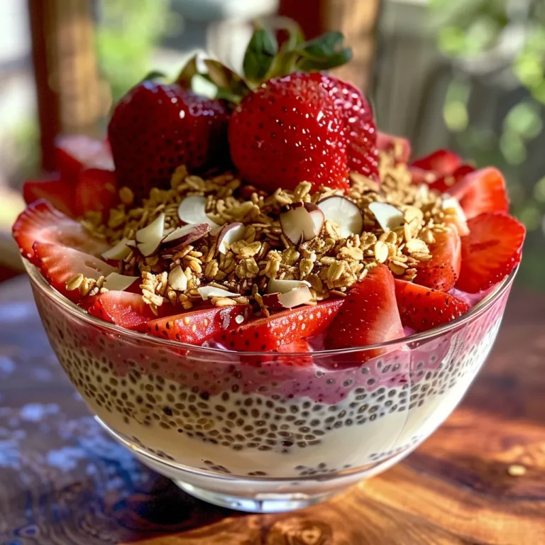 A Tropical Escape: How Strawberry Coconut Chia Pudding Became My Go-To Summer Delight Close-up of Strawberry Coconut Chia Pudding topped with fresh strawberries and chia seeds.
