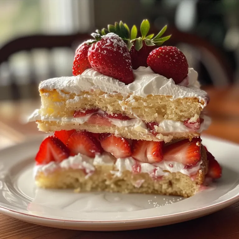 The Sweet Symphony of Strawberry Shortcake A Slice of Joy in Every Bite Juicy strawberry shortcake cake with fresh strawberries on top.
