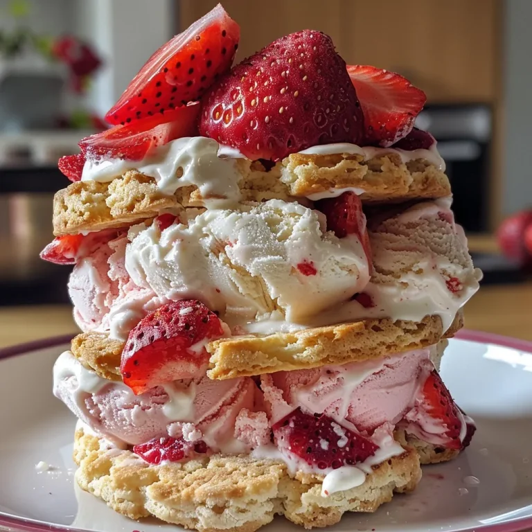 Bite-Sized Bliss: The Strawberry Shortcake Ice Cream Sandwiches That Make Every Day a Celebration Juicy strawberry shortcake ice cream sandwich featuring clotted cream vanilla ice cream and fresh strawberries.