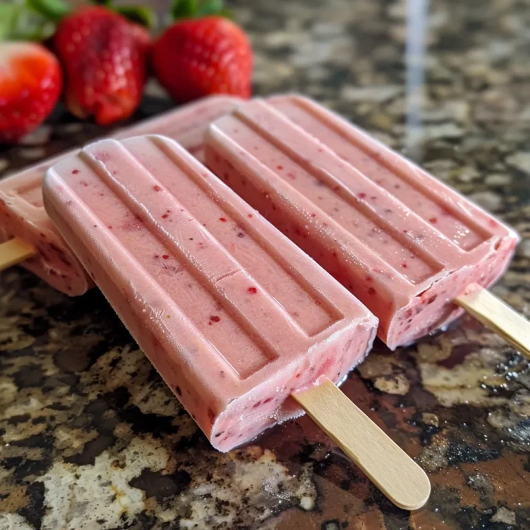 Chill Out with These Creamy Strawberry Yogurt Popsicles: A Taste of Summer Bliss Close-up of vibrant strawberry yogurt popsicles with a smooth texture.