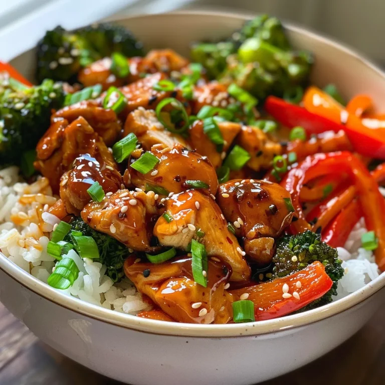 Quick and Flavor-Packed Sweet Chili Chicken Rice Bowls for Busy Weeknights Close-up view of a Sweet Chili Chicken Rice Bowl with vibrant ingredients.